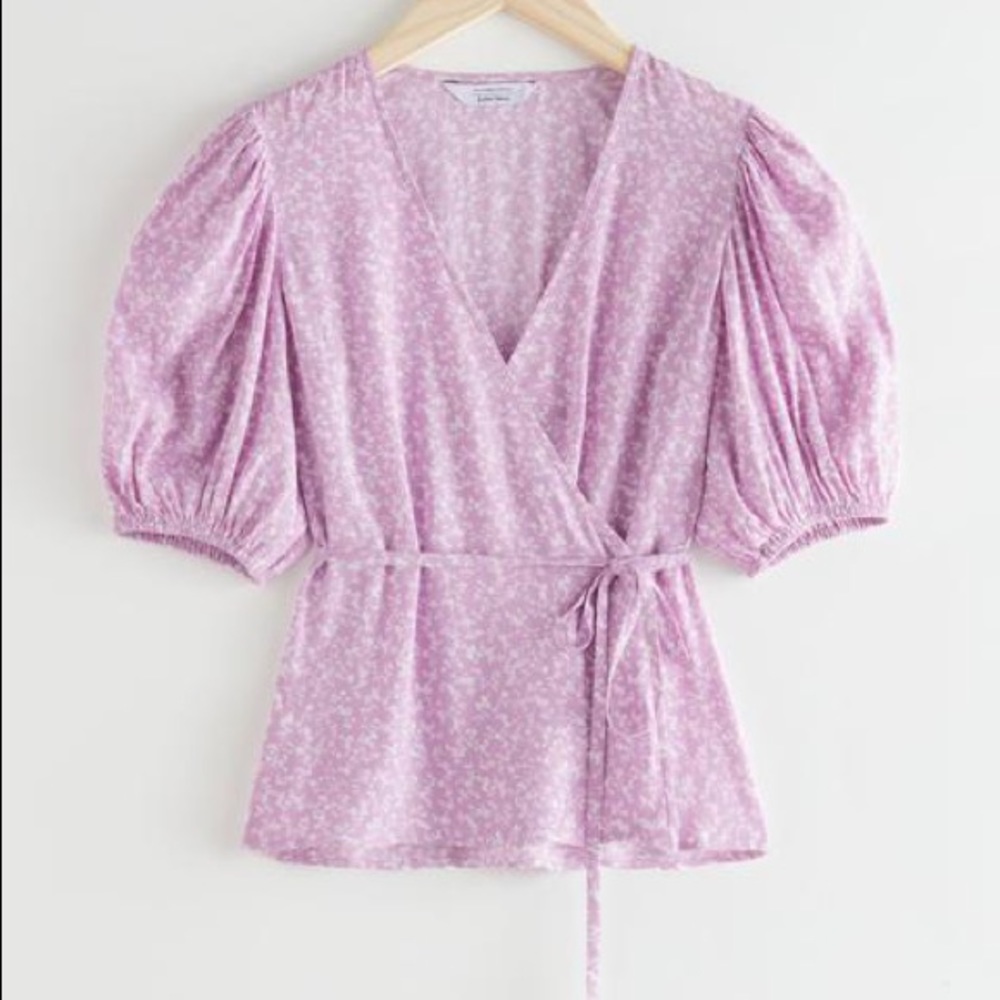 & Other Stories Printed Puff Sleeve Wrap Top